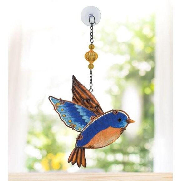 Colorful Glass Suncatcher Bluebird Window Hanging - Picture 3 of 5